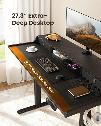 ErGear Electric Standing Desk with Drawers, 55″ x 28″ Gaming Desk with Monitor Stand, C-Clamp Mount Compatible, Home Office Height-Adjustable Desk with Storage Shelf, 4 Preset Heights, Black, EGESD37B - LeafyLoom