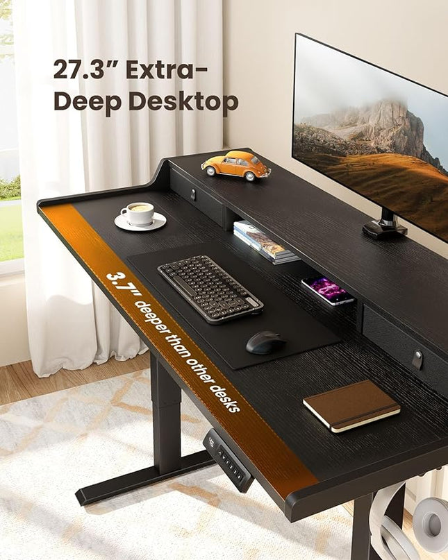 ErGear Electric Standing Desk with Drawers, 55″ x 28″ Gaming Desk with Monitor Stand, C-Clamp Mount Compatible, Home Office Height-Adjustable Desk with Storage Shelf, 4 Preset Heights, Black, EGESD37B - LeafyLoom
