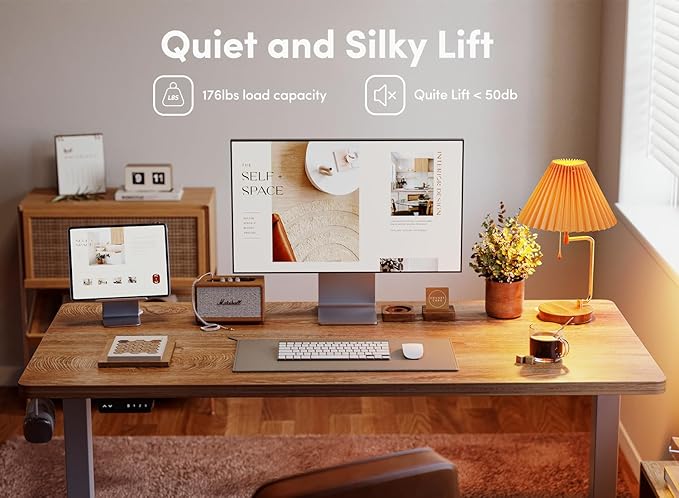 BANTI 63'' Standing Desk, Electric Stand up Height Adjustable Home Office Table, Sit Stand Desk with Splice Board, Maple - LeafyLoom