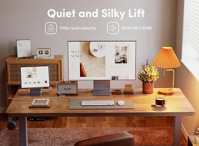BANTI 40'' Standing Desk, Electric Stand up Height Adjustable Home Office Table, Sit Stand Desk with Splice Board, Maple - LeafyLoom