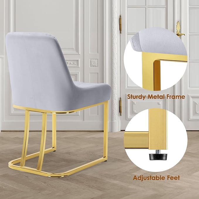 STARY Upholstered Velvet Armless Dining Room Chairs with Gold Metal Legs for Kitchen Restaurant, Gray- Set of 2 - LeafyLoom