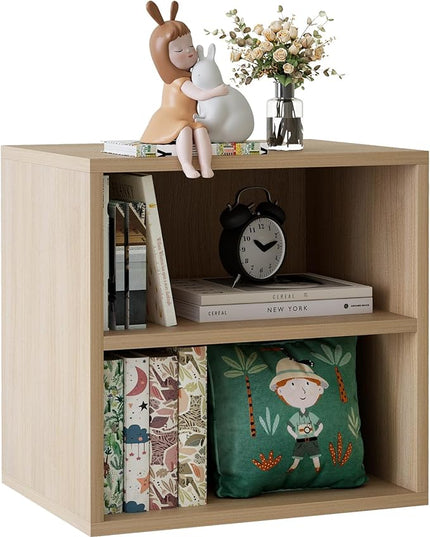 Storage Cube 2 Tires Natural Stackable Storage Shelf, Cubby Organizer Wooden Display Shelf Closet Organizer,Modern Cubical Bookcase Compact Storage Cabinet for Living Room Bedroom Office - LeafyLoom