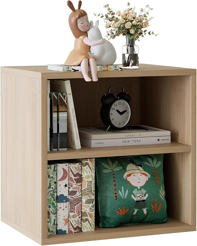 Storage Cube 2 Tires Natural Stackable Storage Shelf, Cubby Organizer Wooden Display Shelf Closet Organizer,Modern Cubical Bookcase Compact Storage Cabinet for Living Room Bedroom Office - LeafyLoom