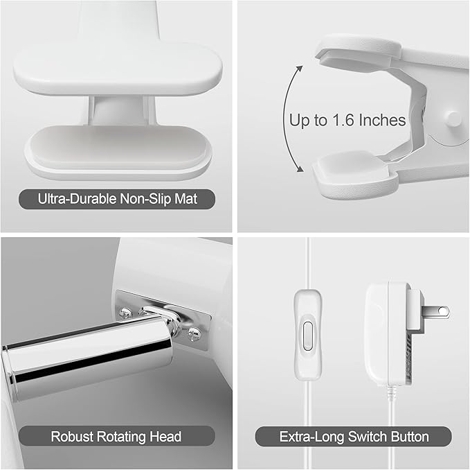 LED Clip on Light Book Reading 5W Super Bright 330° Rotation Clip on Lamp for Bed/Desk Lamp with Clamp White - LeafyLoom
