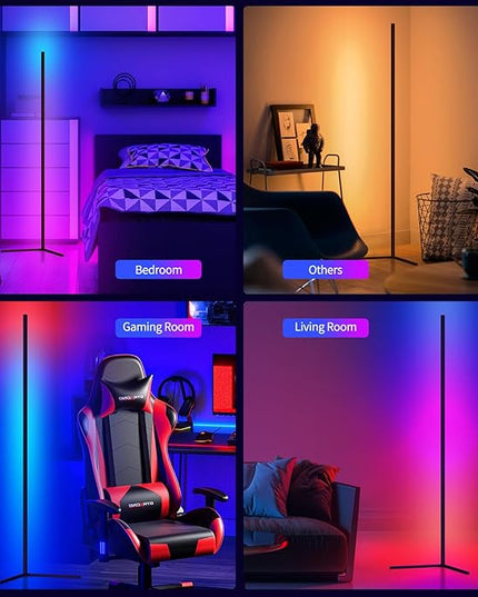 Bodun RGB Corner Floor Lamp 56 inches Smart LED Mood Lighting Bar Ambient Light Tower with Music Sync Floor Lamps for Living Room Remote Control Color Changing - LeafyLoom