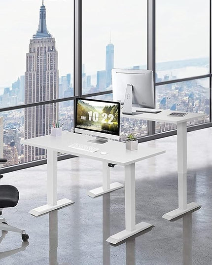 Electric, Single Motor Height Adjustable 2 Button Controller, Table Base for Work Home Office Computer Workstation Standing Desk Frame, White - LeafyLoom
