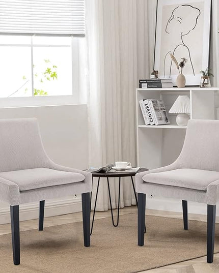 COLAMY Modern Dining Chairs Set of 6, Upholstered Corduroy Accent Side Leisure Chairs with Mid Back and Wood Legs for Living Room/Dining Room-Beige - LeafyLoom