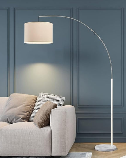 Oneach Modern Arc Floor Lamp for Living Room Arching Hanging Lamp Shade Over The Couch for Reading Bedroom Office Brushed Steel Arch Standing Floor Light Silver - LeafyLoom