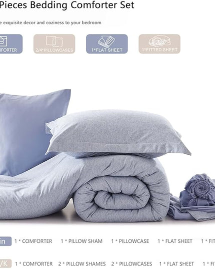 UNILIBRA Queen Comforter Set 7 Pieces Bed in a Bag - Blue Queen Soft Bed Set for All Seasons - Cationic Dyeing Bedding Comforter Sets with Comforter, Flat Sheet, Fitted Sheet, Pillowcases & Shams - LeafyLoom