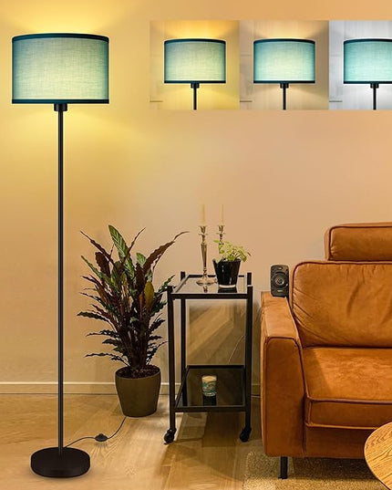 BoostArea Floor Lamp Standing Lamp, LED Floor Lamp with 3 Dimmable Levels, Simple Floor Lamp with Linen Lampshade, On/Off Footswitch, Black Floor Lamps for Living Room/Bedroom, Green(without Bulb) - LeafyLoom