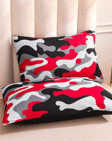 Meeting Story Camouflage Bedding Set, Colorful Pattern Style Comforter Set, 3 PCS One Comforter and Two Pillowcases in One Bag, All Season Bedspread for Kids Teens Adults (Black, Queen) - LeafyLoom