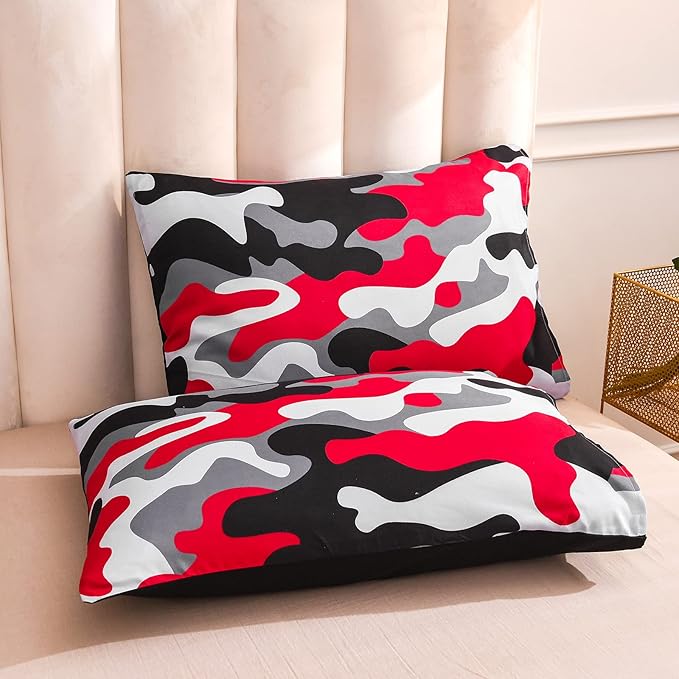 Meeting Story Camouflage Bedding Set,Colorful Pattern Style Queen Comforter Set, 3 PCS One Comforter and Two Pillowcases in One Bag, All Season Bedspread for Teens Adults (Black, King) - LeafyLoom
