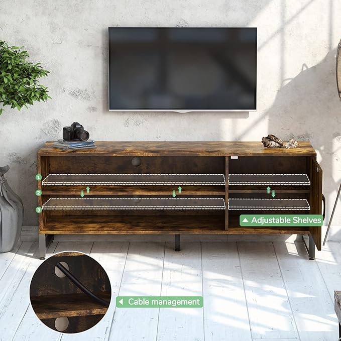 Novilla Media Console, TV Stand for TV's up to 58" Flat Screen Living Room Storage Cabinet Doors and Shelves Entertainment Center, 53 Inches, Brown - LeafyLoom