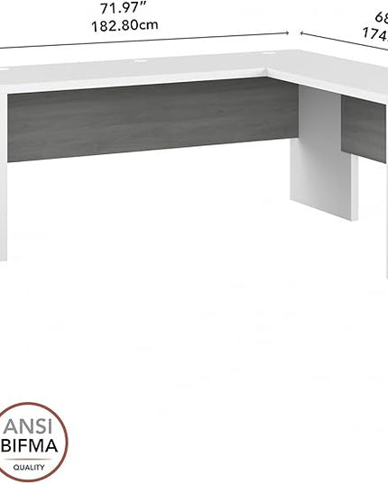 Bush Business Furniture Echo L Shaped Computer Desk, 72W, Pure White and Shiplap Gray - LeafyLoom