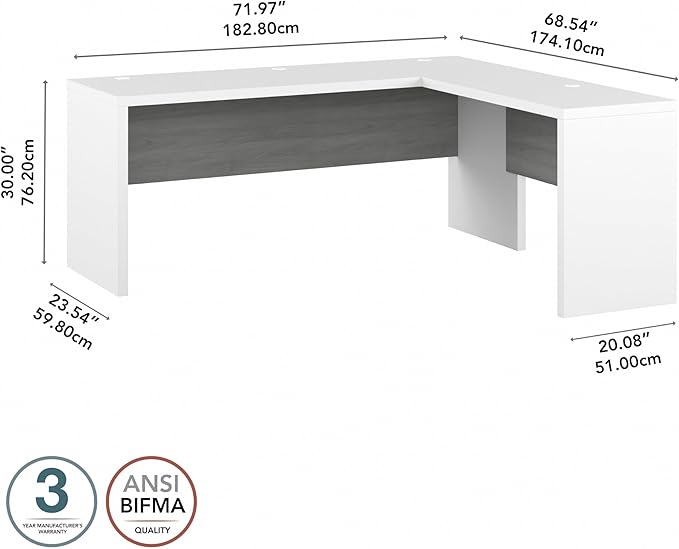 Bush Business Furniture Echo L Shaped Computer Desk, 72W, Pure White and Shiplap Gray - LeafyLoom