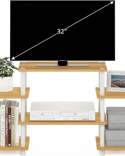 Furinno Turn-N-Tube No Tools Entertainment TV Stands, Beech/White, Square Corner - LeafyLoom