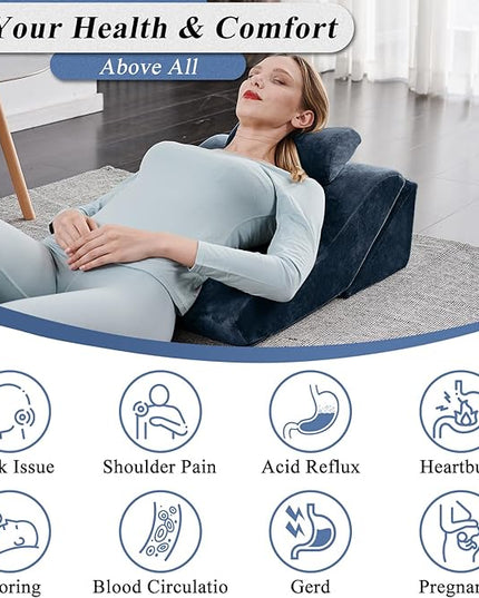 Axelrod Bed Wedge Pillow Set Foam | Adjustable Pillows for Back, Leg and Knee Pain Relief | Post Surgery Ortho Pillow – Anti Snoring, Heartburn, Acid Reflux & GRED Indigo - LeafyLoom