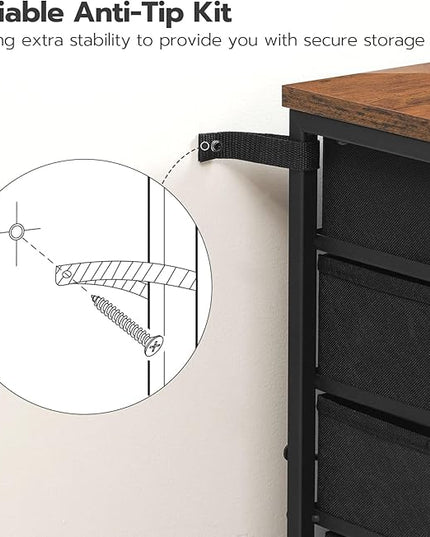 HOOBRO 5-Drawer Chest, File Cabinet, Office Cabinet with Drawers, Rolling Printer Stand, Filing Cabinet for Living Room, Home Office, Nonwovens Drawer, Easy Assembly, Rustic Brown BF50WJ01 - LeafyLoom