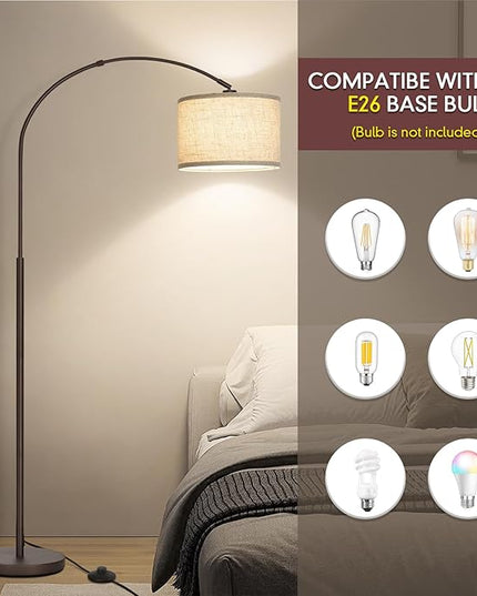 Floor Lamp for Living Room, Arc Floor Lamp with Adjustable Head, Modern Arched Floor Lamp with On/Off Pedal Switch, Over Couch Tall Standing Hanging Light for Reading, Bedroom, Office (Brown) - LeafyLoom
