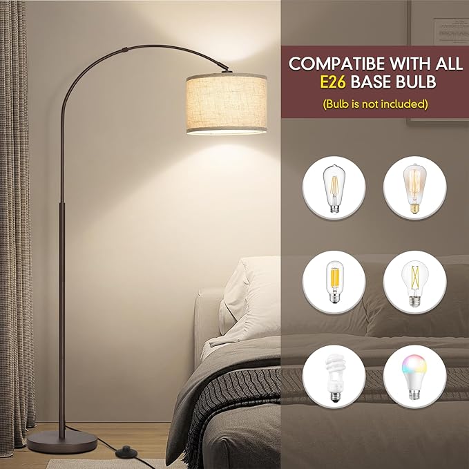 Floor Lamp for Living Room, Arc Floor Lamp with Adjustable Head, Modern Arched Floor Lamp with On/Off Pedal Switch, Over Couch Tall Standing Hanging Light for Reading, Bedroom, Office (Brown) - LeafyLoom