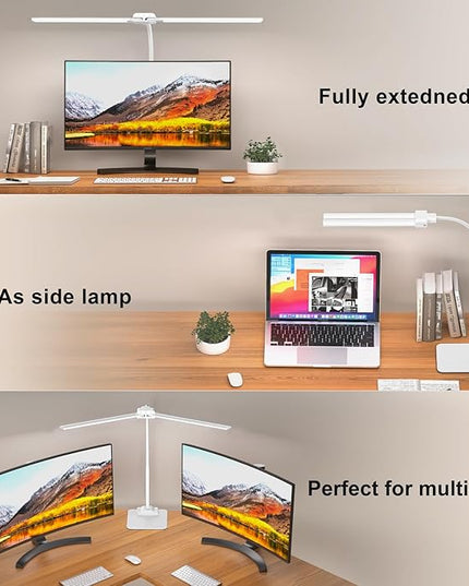 KableRika Desk Lamp Double Light: Bright Led Desk Lights for Home Office - Eye Care Reading Table lamps with Base - Dimmable Desktop lighting for Computer Monitor Study Drafting - LeafyLoom