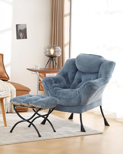 Cozy Lazy Chair and Ottoman, Large Contemporary Accent Lounge Chair Set, Leisure Upholstered Reading Armchair for Bedroom, Living Room, Dorm Rooms, Office - LeafyLoom