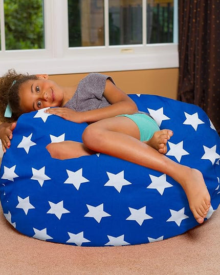 Posh Creations Bean Bag Chair for Kids, Teens, and Adults Includes Removable and Machine Washable Cover, 38in - Large, Canvas White Stars on Blue - LeafyLoom