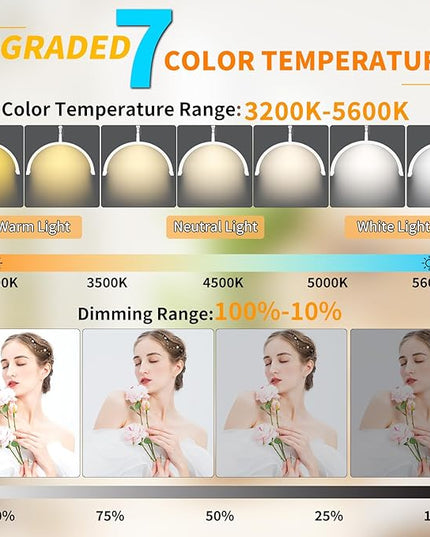 Half Moon Light for Lashes, 22'' Lash Light Lamp for Eyelash Extensions, Esthetician Light Eyelash Lamp with Phone Holder for Tattoo Artists, Nail Tech, Makeup,Skincare - LeafyLoom