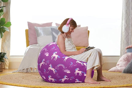 Aubliss Stuffed Animal Bean Bag Storage Chair (Purple Unicorn, Medium (32'')) - LeafyLoom