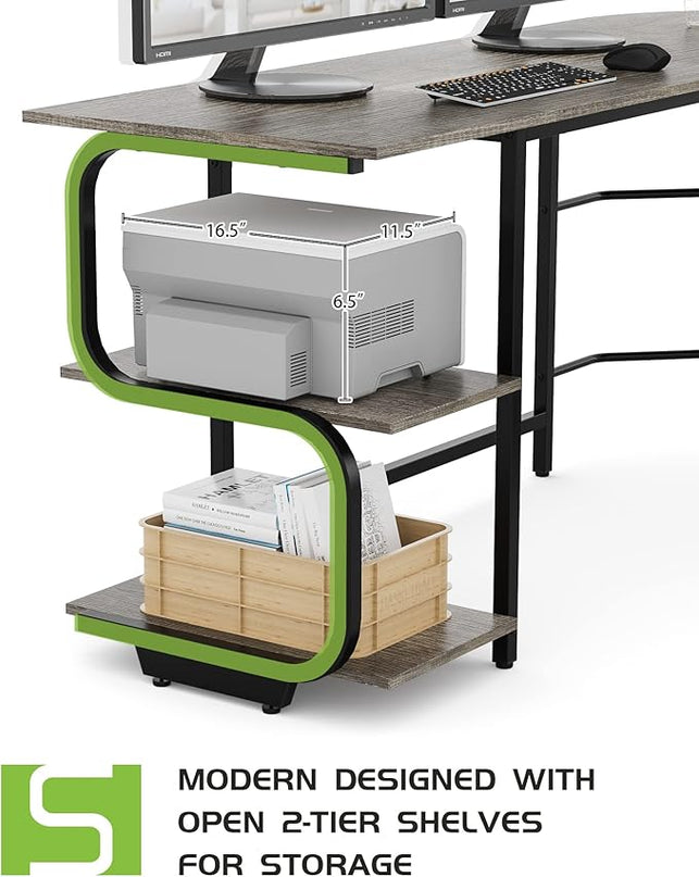 Teraves Reversible L Shaped Desk with Large Surface, 69 Inch Sturdy Corner Desk with Storage Shelves, Premium Office Computer Desk Workstation for Home Office Gaming - LeafyLoom