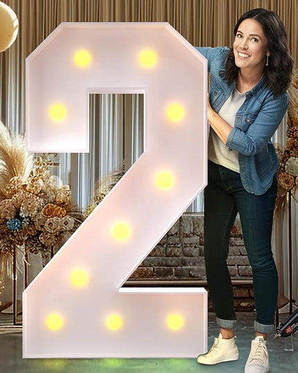 Rielmox Marquee Light Up Number 2, 4FT Large Birthday Decorations Party Decor White Anniversary Decoration w/Warm Lights for Boys Girls Kids Teens Adults - LeafyLoom