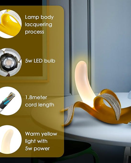 Modern Banana Table Lamp, Desk Lamp,Led Night Light Baking Finish Resin Banana Lighting Fixture for Living Room, Bedroom,Home Office,Kids Room (Lying) - LeafyLoom
