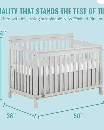 Ashton 4-In-1 Convertible Crib In Grey, Greenguard Gold, JPMA Certified, Non-Toxic Finishes, Features 4 Mattress Height Settings, Made Of Solid Pinewood - LeafyLoom