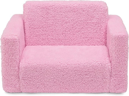 Delta Children Cozee Flip-Out Sherpa 2-in-1 Convertible Chair to Lounger for Kids, Pink - LeafyLoom
