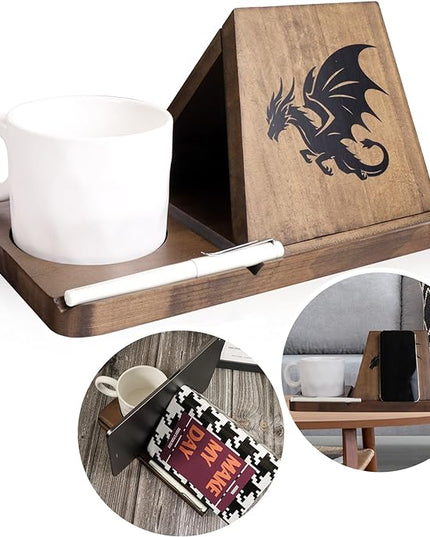 Small Bookshelf - Triangle Book Holder, Wood Mini Book Shelf for Reading Nook, Gifts for Book Lovers, Small Bookcase with Dragon Decor for Bedroom Nightstand, Office Desk, Library or Table - LeafyLoom