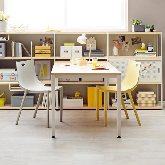 Need Computer Desk, 47 inch Home Office Desk, Modern Simple Style Home Office Gaming Desk, Basic Writing Table for Study Student, White Metal Frame, Teak - LeafyLoom