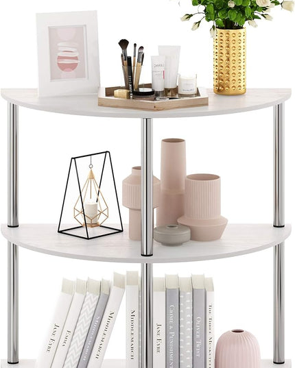 Furinno Frans Turn-N Half Round Console Table with Stainless Steel Tubes, White Oak, 15.6D x 31.1W x 30.8H in - LeafyLoom