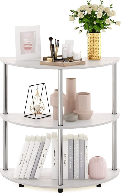 Furinno Frans Turn-N Half Round Console Table with Stainless Steel Tubes, White Oak, 15.6D x 31.1W x 30.8H in - LeafyLoom