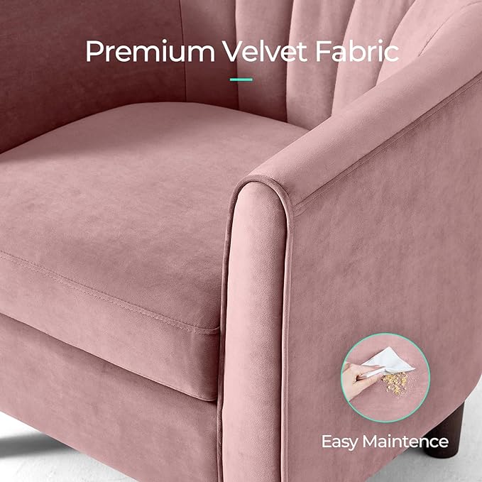 Velvet Accent Chair, Barrel Chair with Ottoman, Modern Comfy Reading Chair Armchair for Living Room Study Room Office, Pink - LeafyLoom