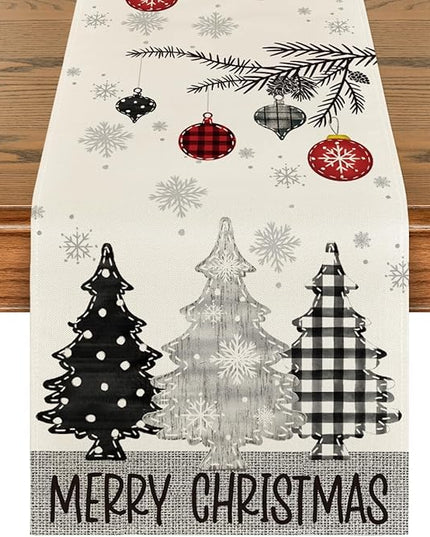 Artoid Mode Grey Pine Trees Snowflake Merry Christmas Table Runner, Winter Xmas Holiday Kitchen Dining Table Decoration for Home Party Decor 13x72 Inch ArtoidMode