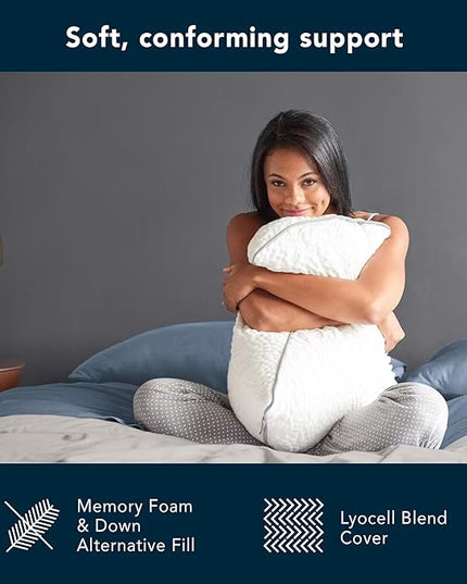 Sleep Number ComfortFit Bed Pillow Ultimate (Standard) - for All Sleep Positions w/Removable Inserts - Memory Foam & Down Alternative, Hotel Quality - LeafyLoom