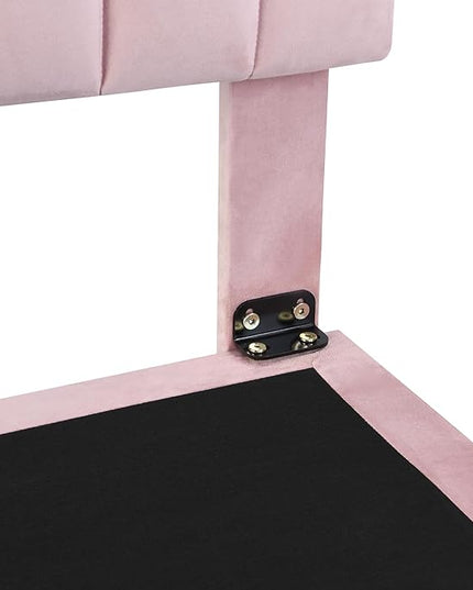 RITSU Queen Size Upholstered Floating Velvet Platform Bed with Sensor Light and Headboard, Plywood & Solid Bedframe, for Apartment Bedroom, No Need for Box Springs, Pink - LeafyLoom