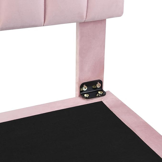 RITSU Queen Size Upholstered Floating Velvet Platform Bed with Sensor Light and Headboard, Plywood & Solid Bedframe, for Apartment Bedroom, No Need for Box Springs, Pink - LeafyLoom