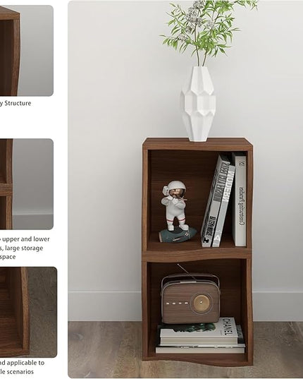 ECYIL Double Layered Independent Storage Rack, Full Circular Color Blocking Bookshelf, Suitable for Home, Office, Living Room, etc (walnut1) - LeafyLoom