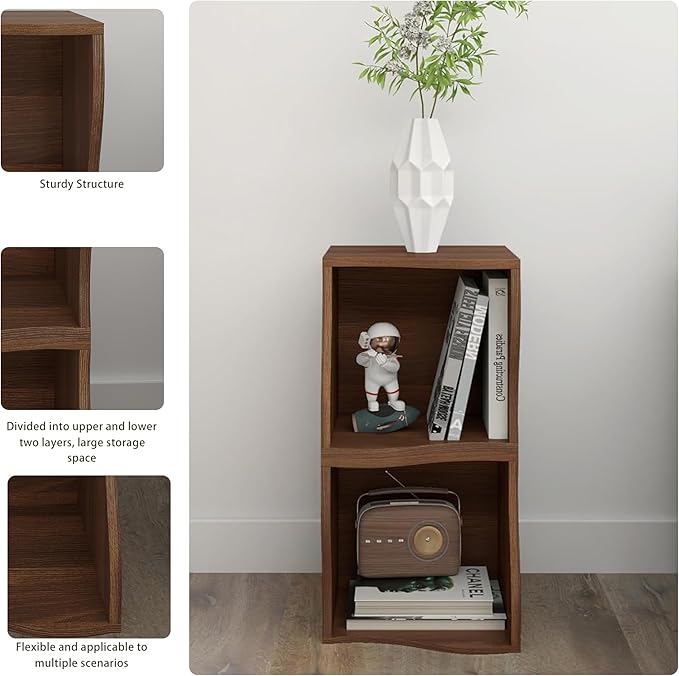 ECYIL Double Layered Independent Storage Rack, Full Circular Color Blocking Bookshelf, Suitable for Home, Office, Living Room, etc (walnut1) - LeafyLoom
