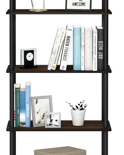 Furinno Turn-N-Tube 5-Tier Multipurpose Shelf / Display Rack / Storage Shelf / Bookshelf, Round Tubes, Columbia Walnut/Black - LeafyLoom