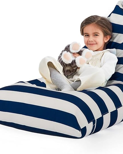 Nobildonna Stuffed Animal Storage Bean Bag for Kids (No Filler), Extra Large 250L Bean Bag Chair Cover Only, Washable Beanbag Without Filling Soft Premium Canvas Stuffable Bean Bag Cover (Blue/White) - LeafyLoom