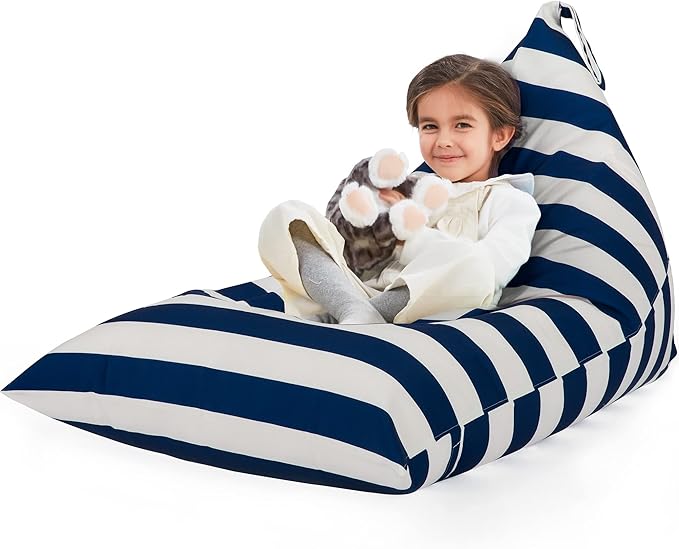 Nobildonna Stuffed Animal Storage Bean Bag for Kids (No Filler), Extra Large 250L Bean Bag Chair Cover Only, Washable Beanbag Without Filling Soft Premium Canvas Stuffable Bean Bag Cover (Blue/White) - LeafyLoom