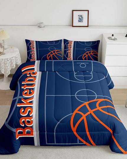 Feelyou Basketball Bedding Set King Size Gaming Sports Comforter Set for Kids Boys Girls Decor Ball Games Comforter Basketball Lover Duvet Set Bedroom Quilt Set - LeafyLoom