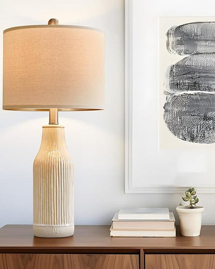 23.75" Modern Ceramic Single Table Lamp for Living Room Farmhouse Bedside Nightstand Lamp for Bedroom Home Office Dorm - LeafyLoom